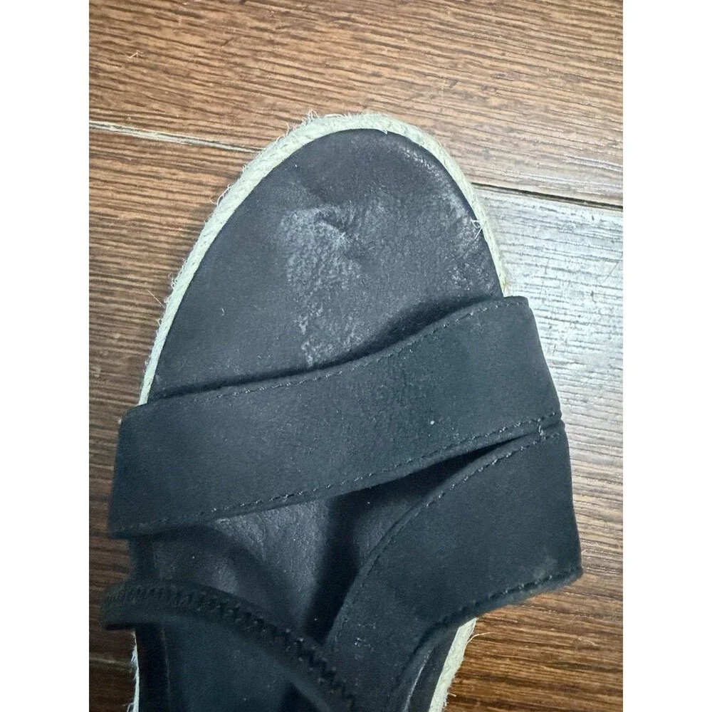 Eileen Fisher Wanda Tumbled Nubuck Espadrille Sandals in Black Size 7 NWOB